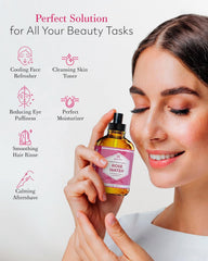 Mist from Leven Rose Rosewater Spray refreshes skin with a cooling touch.