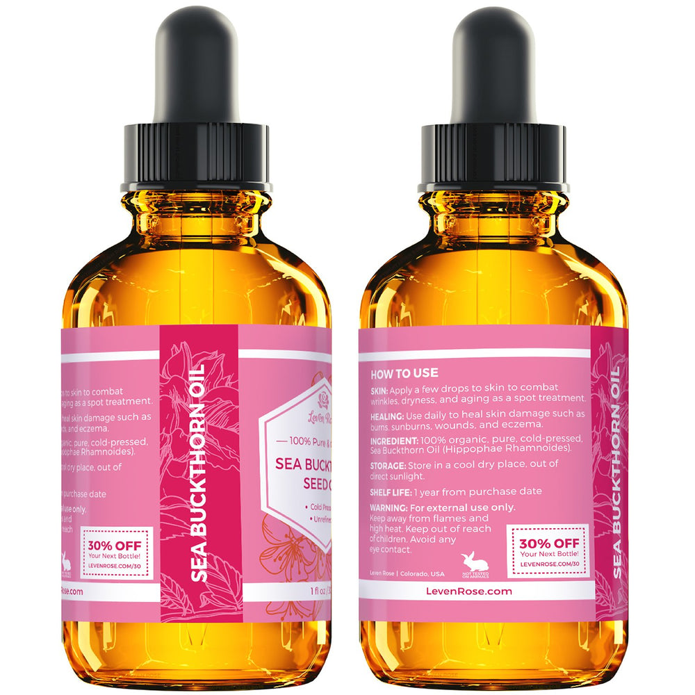 Leven Rose Sea Buckthorn Oil ingredients emphasize purity and cold-pressed quality.