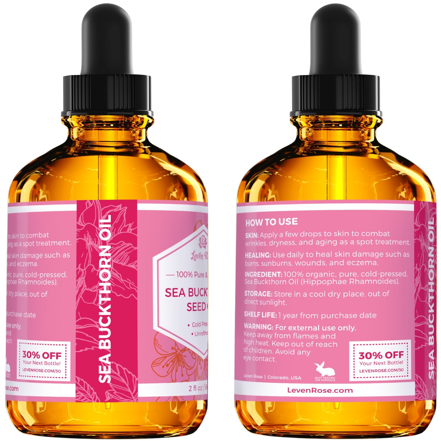 Leven Rose Sea Buckthorn oil on skin for deep moisture and glow.