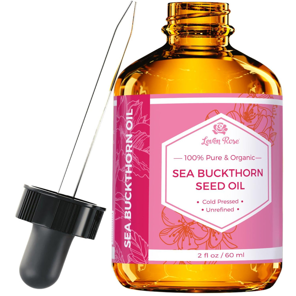 Leven Rose Sea Buckthorn Seed Oil with amber bottle preserves freshness for daily use.