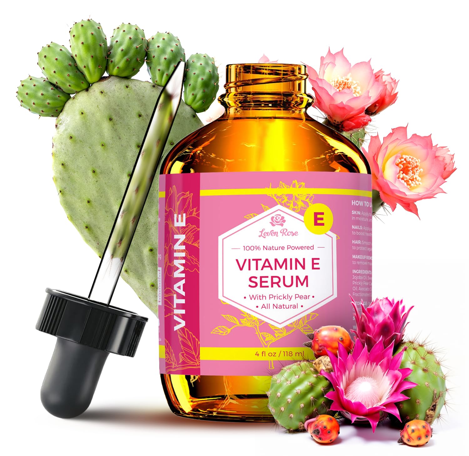 Leven Rose Vitamin E Oil Serum bottle for on-the-go facial and body hydration.