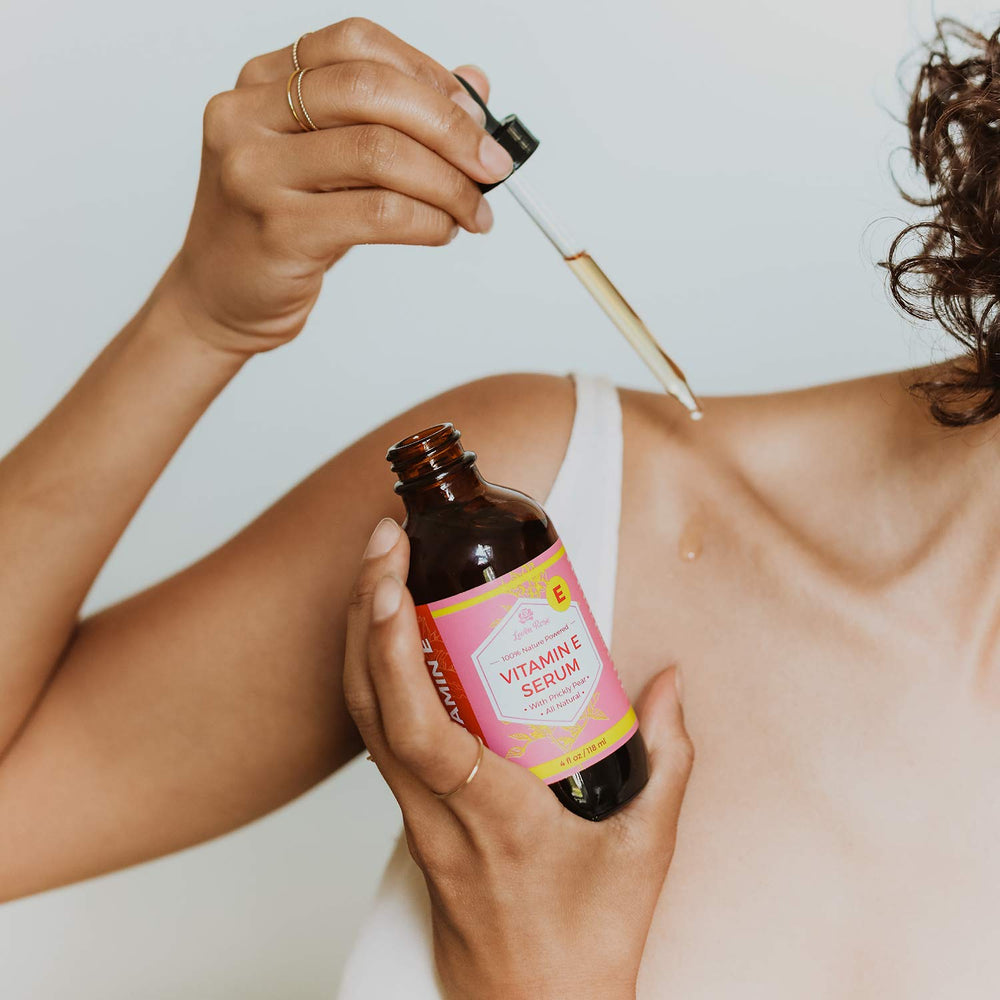 Leven Rose Vitamin E Oil Serum softens skin to a silky texture.