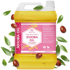 Leven Rose Jojoba Oil bulk bottle shows a 32 oz size for extended skin and hair care.