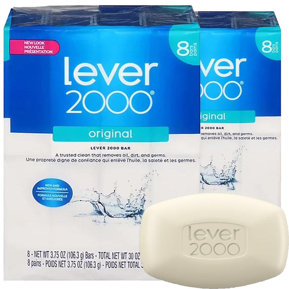 Lever 2000 Original Bar Soap pack-8-bars for daily cleansing and odor control.
