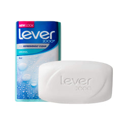 Lever 2000 Original bar soap pack back lists clean rinsing and non-drying benefits