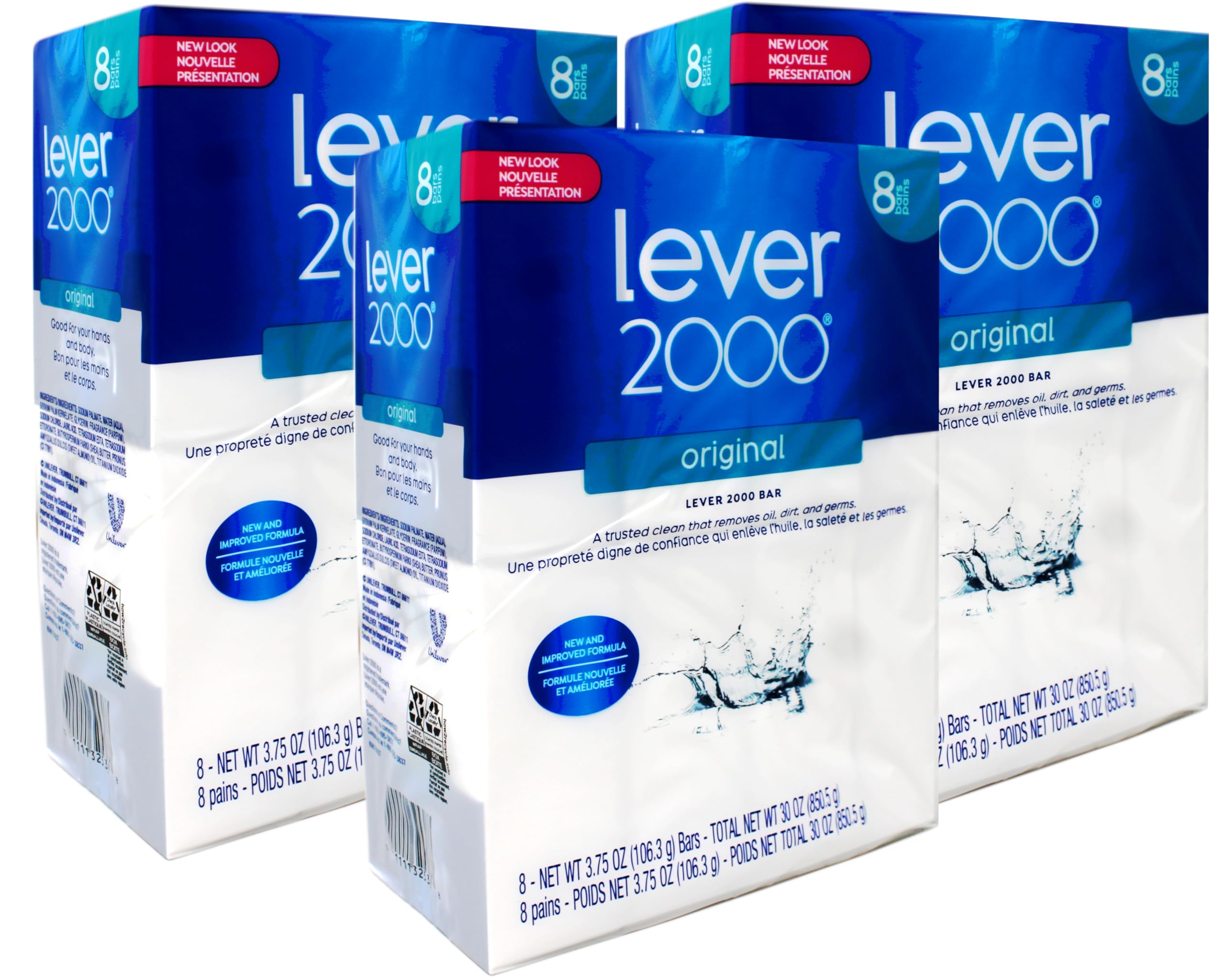 Lever 2000 Original Bar Soap pack-of-3 shows triple-pack convenience for hands and body cleansing.