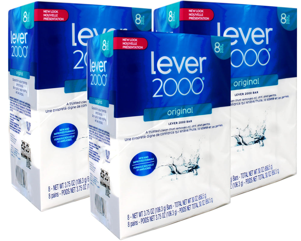 Lever 2000 Original Bar Soap pack-of-3 shows triple-pack convenience for hands and body cleansing.