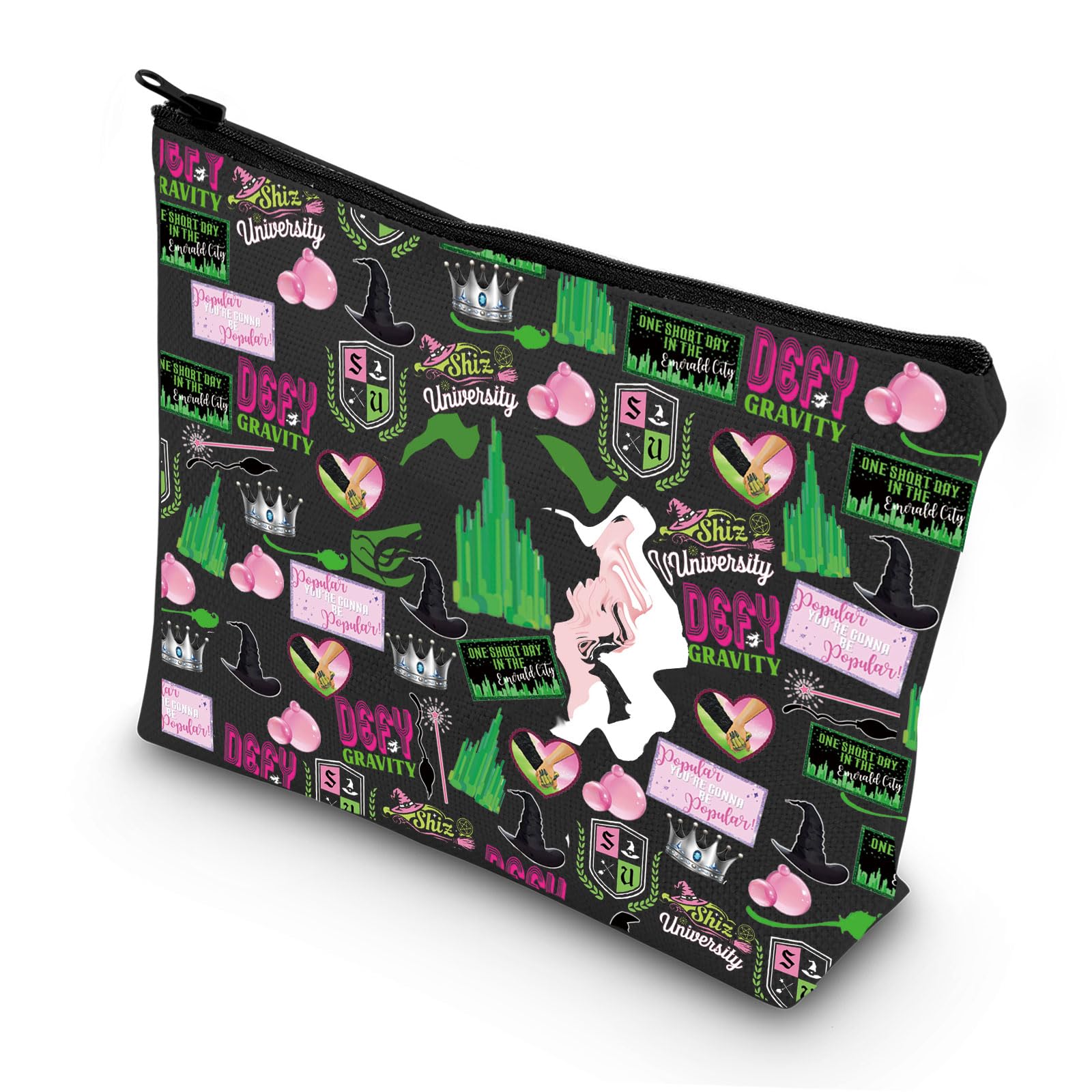 LEVLO Witch Musical Cosmetic Bag frontal con ilustración de bruja, ideal para maquillaje diario.