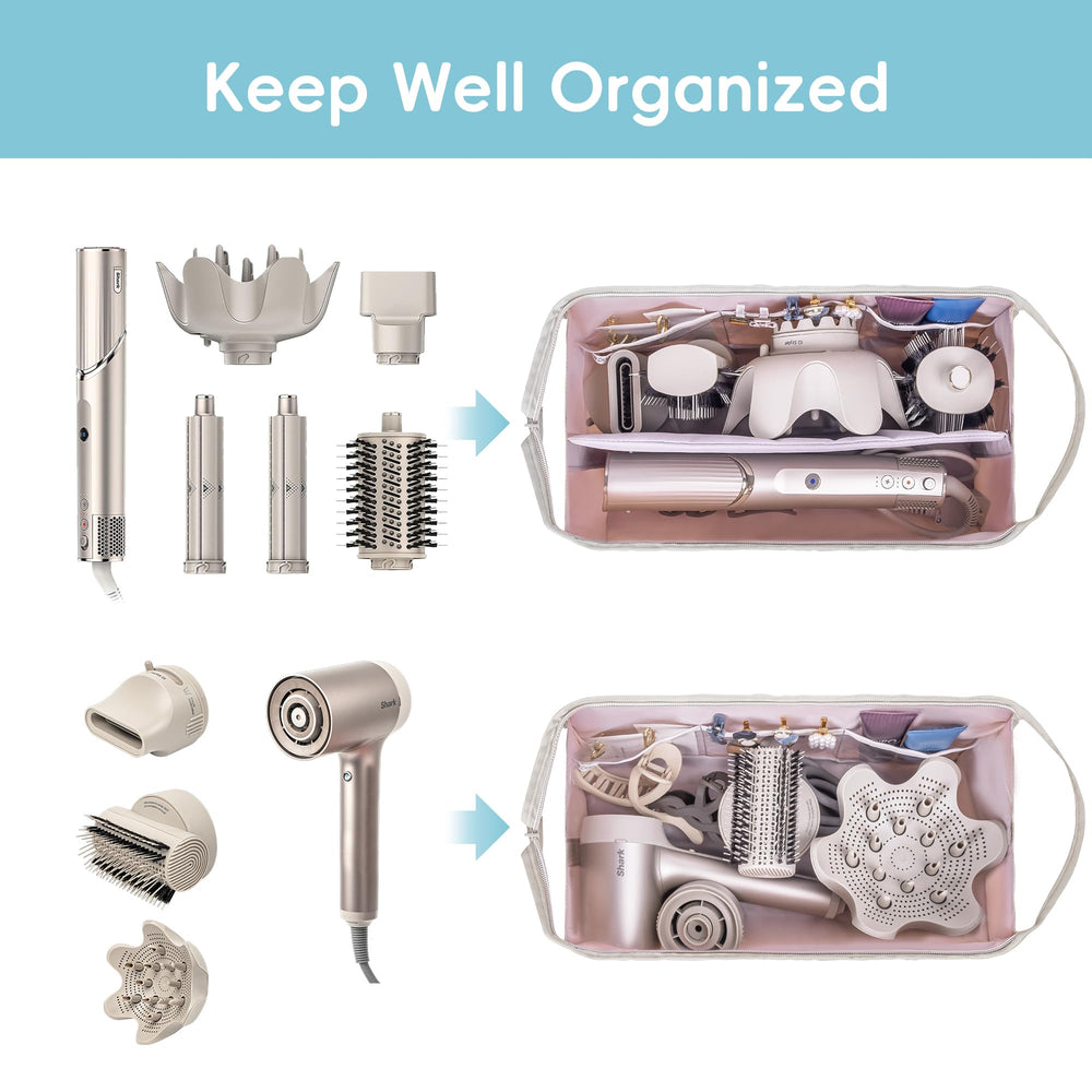 Lexeeco Dyson Air Wrap Travel Case organized pockets help separate small accessories.