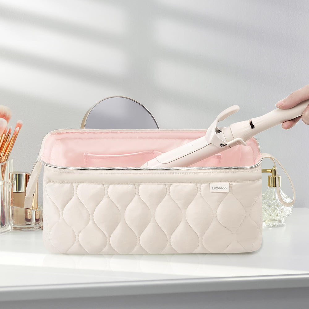 Lexeeco Dyson Airwrap travel case with soft lining protects delicate attachments during trips.
