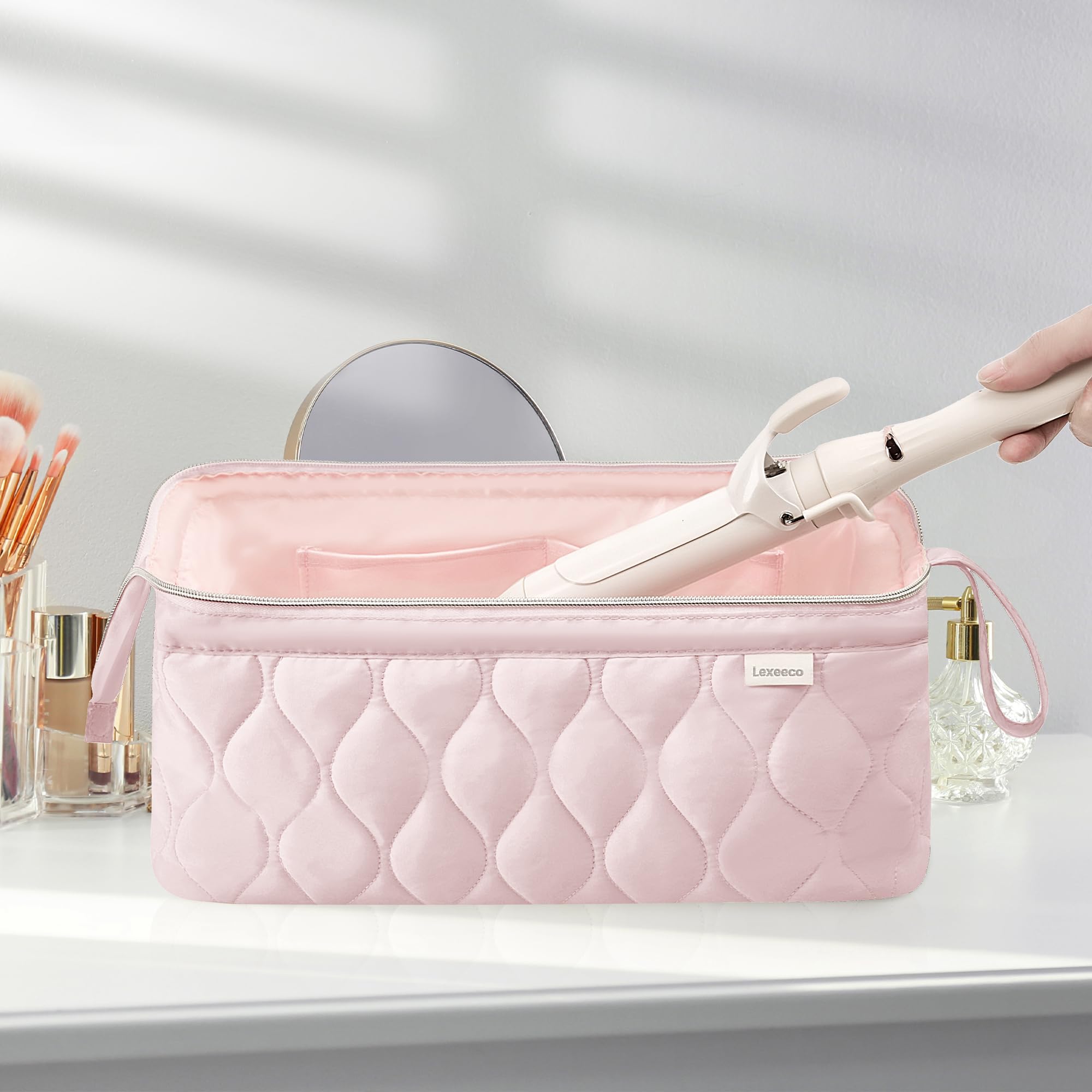 Lexeeco hair tools travel bag top-opening design allows quick tool access