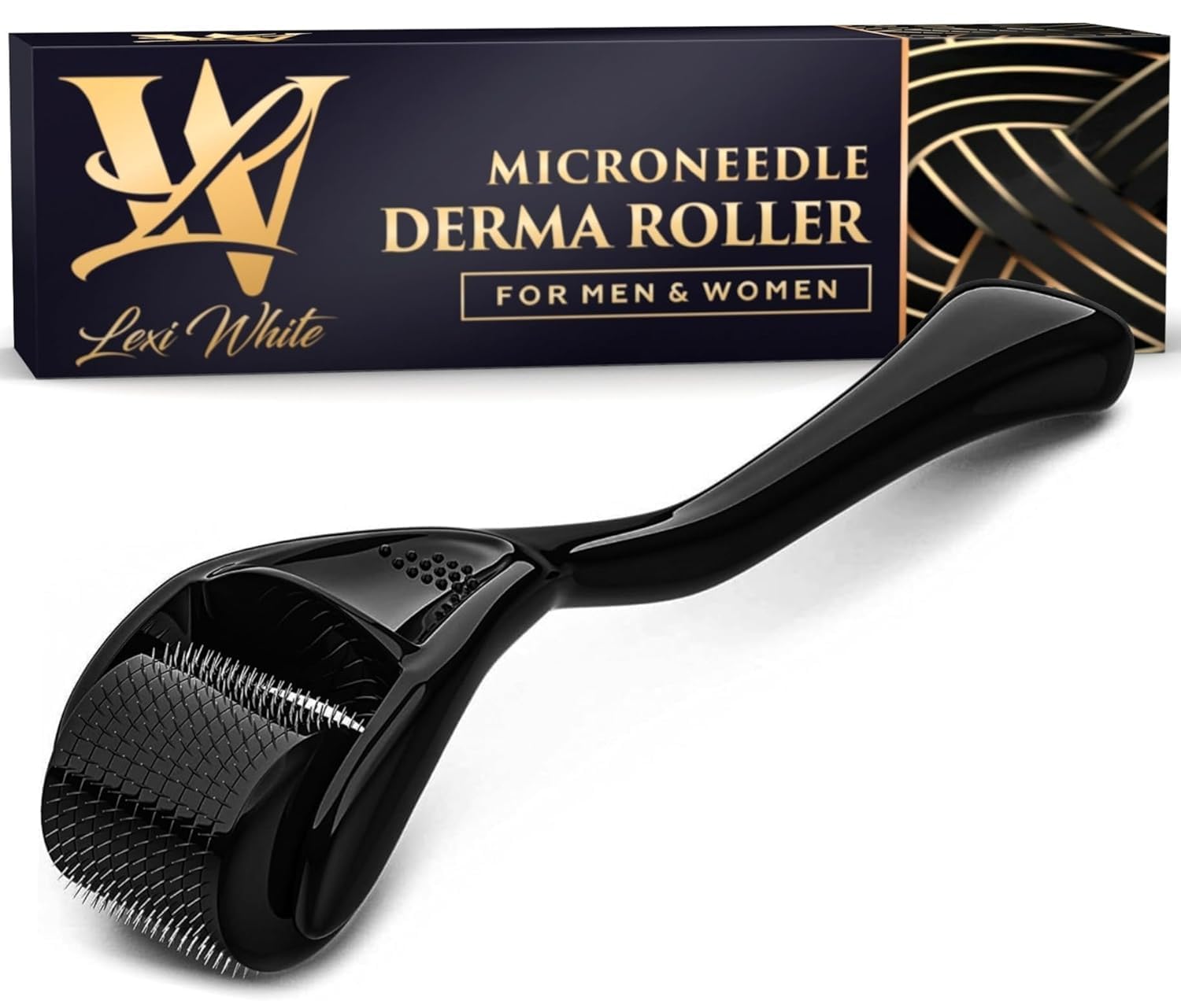 Lexi White Beauty derma roller titanium needles closeup for safe at-home microneedling sessions.
