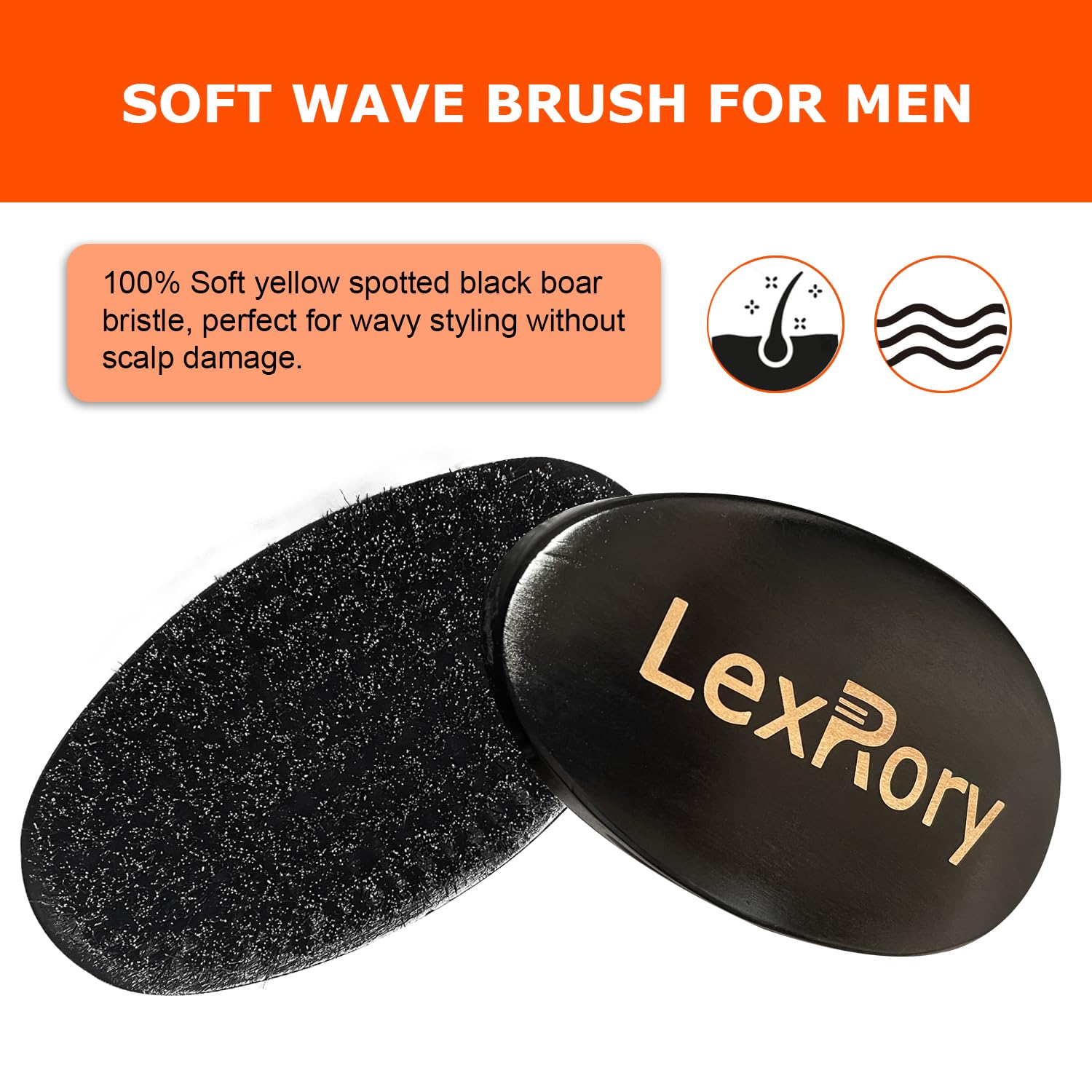 LexRory Soft Wave Brush palm wood handle for ergonomic brushing.