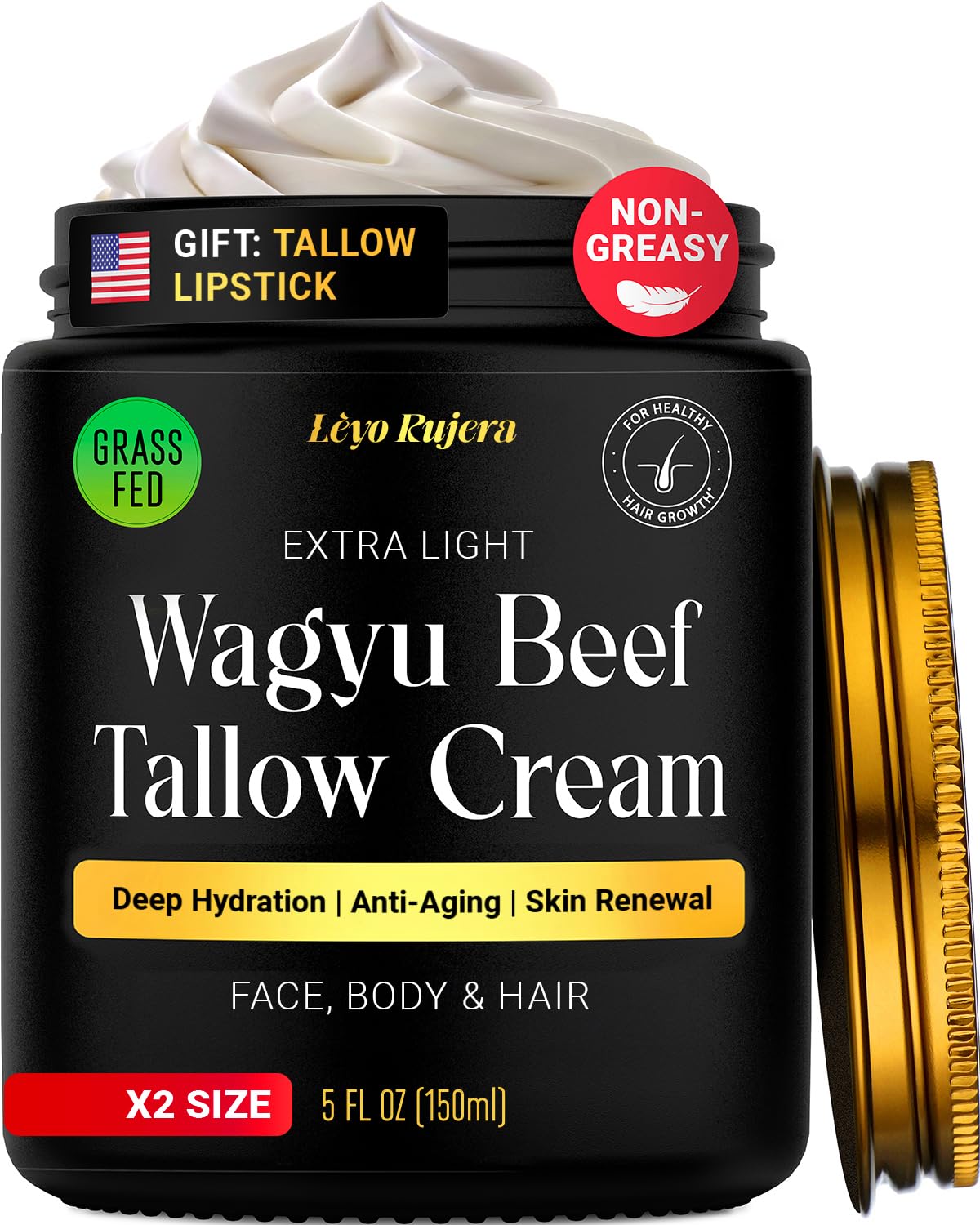 Lèyo Rujera wagyu-beef-tallow moisturizer jar for hydration.