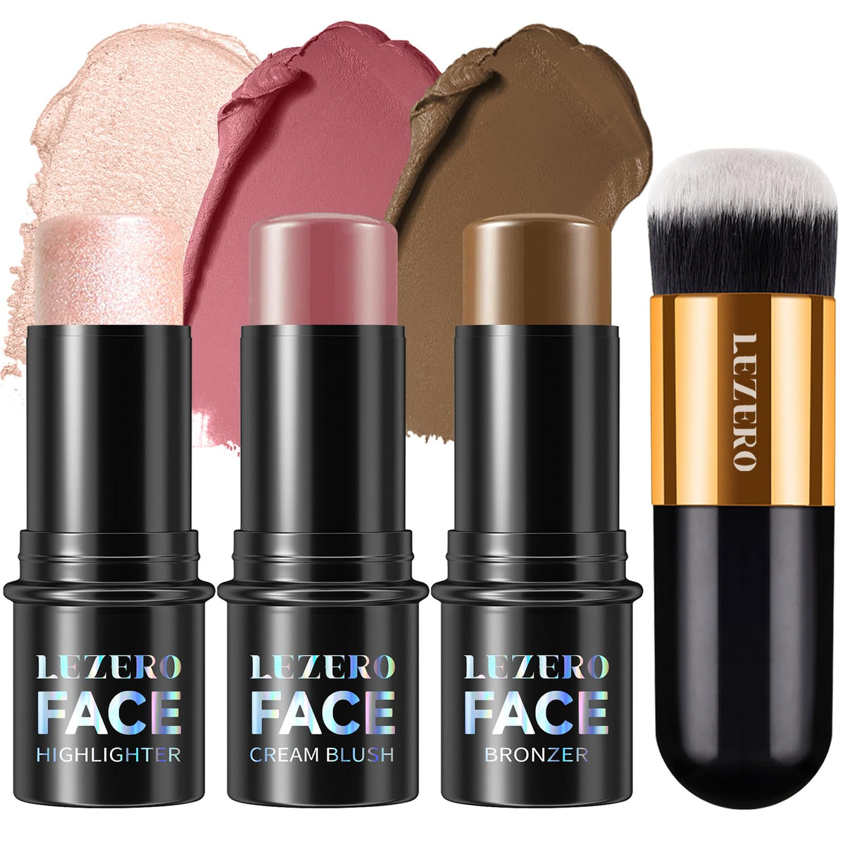Lezero contour stick kit blush swatch for natural warmth and sculpted cheeks.