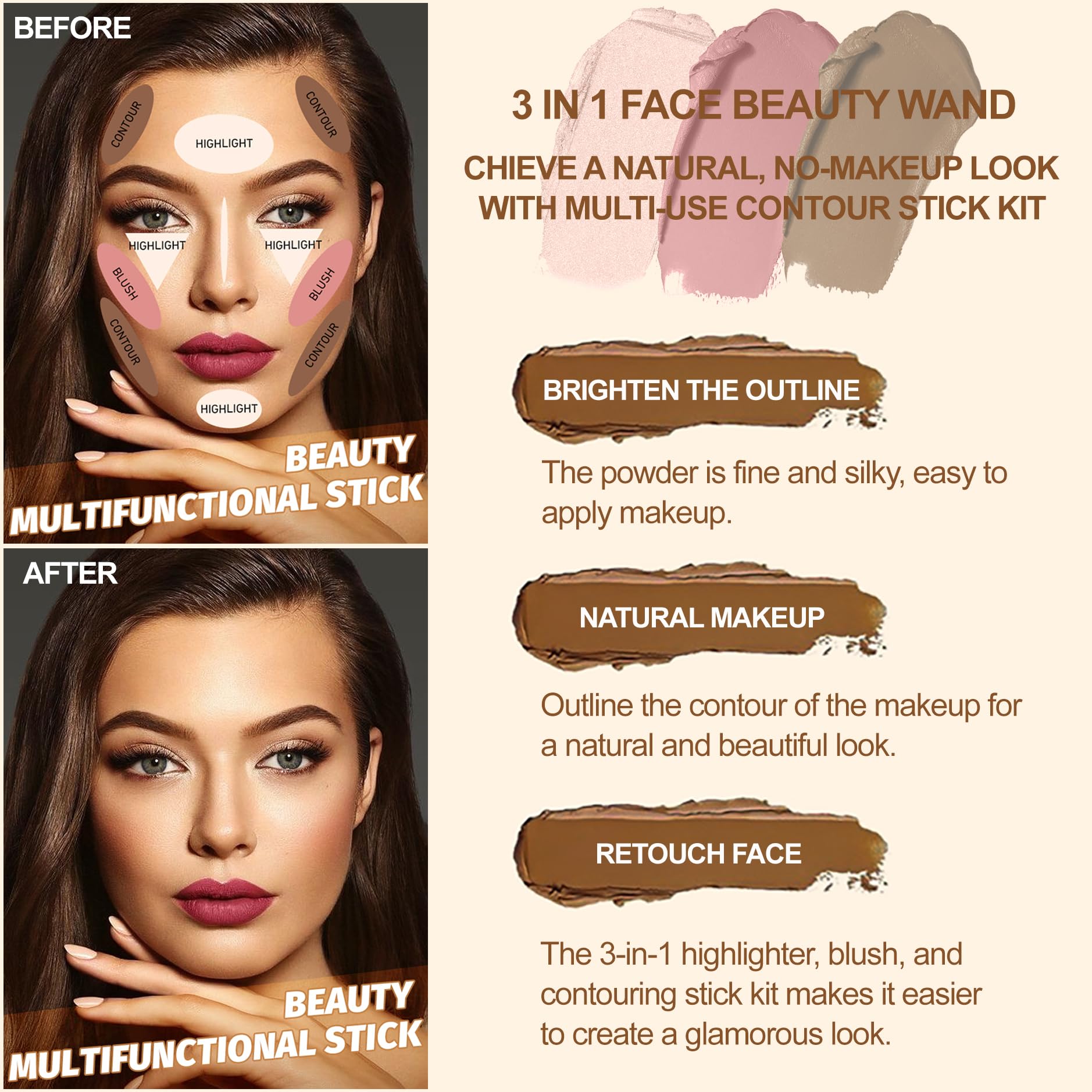 Lezero contour stick kit highlighter swatch for radiant glow and lifted features.
