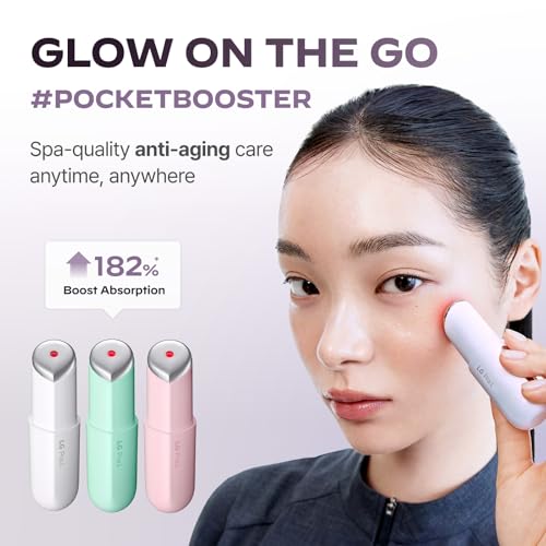 LG Pra.L Superform Galvanic Booster Blush Pink in use showing microcurrent and glow