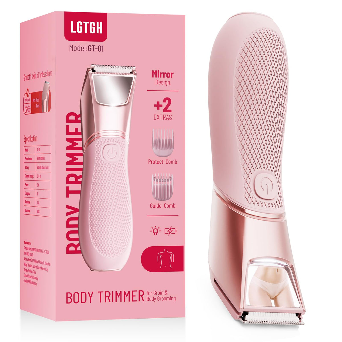 LGTGH bikini trimmer with mirror and LED light enables precise grooming in tight areas.