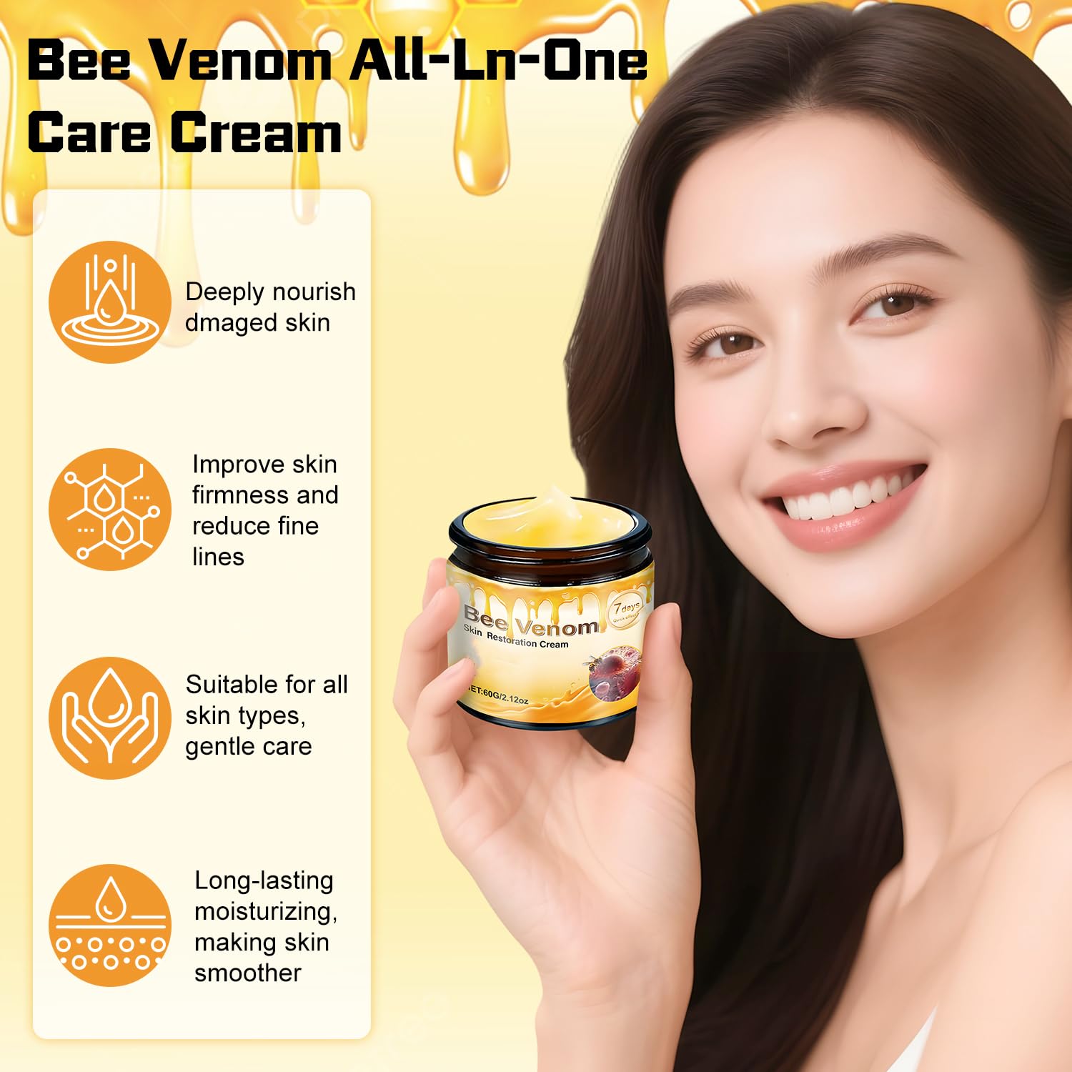 LHBMET Bee Venom Cream on the neck demonstrates subtle lifting.