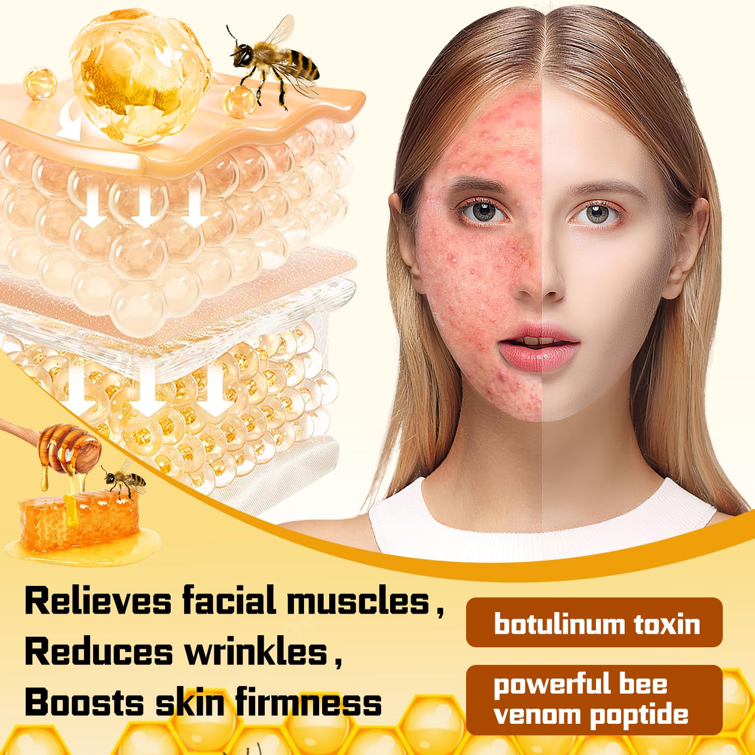 LHBMET Bee Venom Cream texture swirl highlights moisture and plumpness.