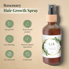 Lia Organics Rosemary Water Spray on hair—non-greasy, fast-absorbing daily care.