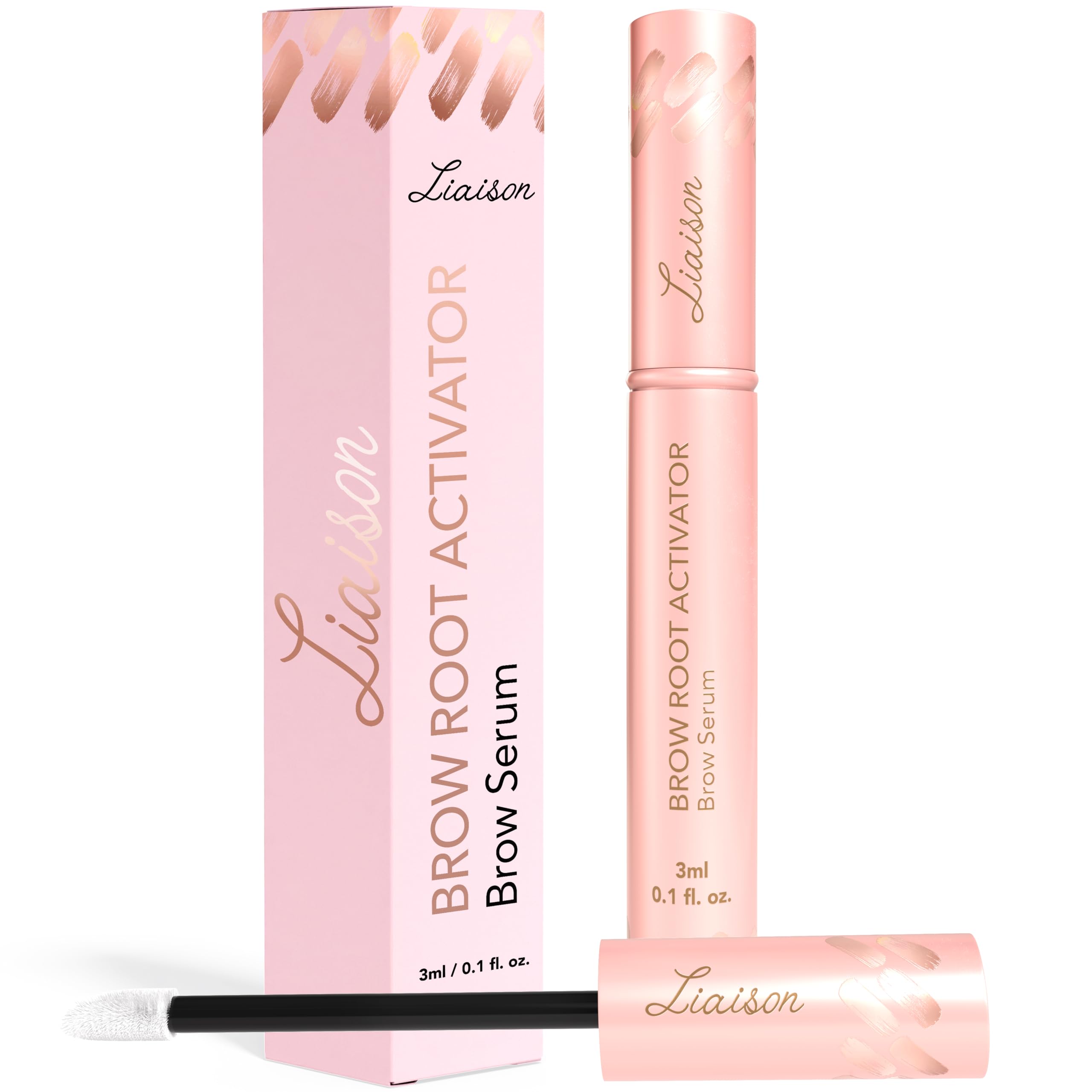 Liaison Brow Growth Serum bottle with precision brush for easy daily application and fuller brows.