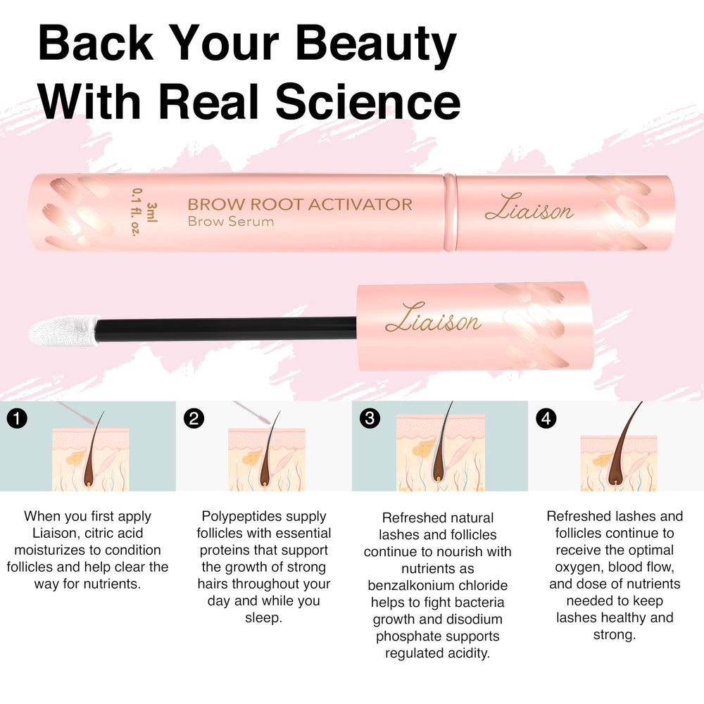 Liaison Brow Growth Serum closeup shows lightweight formula for quick absorption