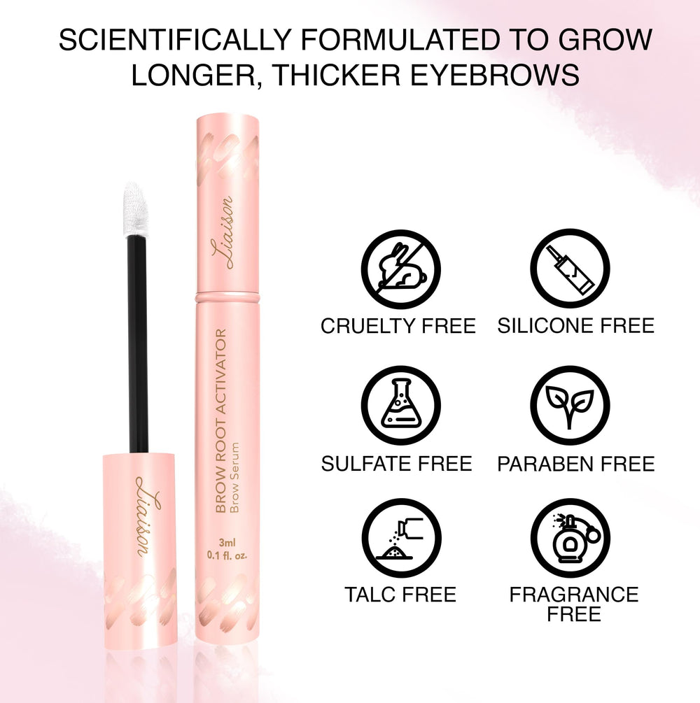 Liaison Brow Growth Serum vegan cruelty-free label on packaging.