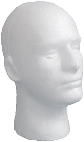 LIAMTU wig display head in foam white showcases wigs, glasses, and caps.