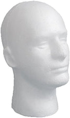 LIAMTU wig display head in foam white showcases wigs, glasses, and caps.