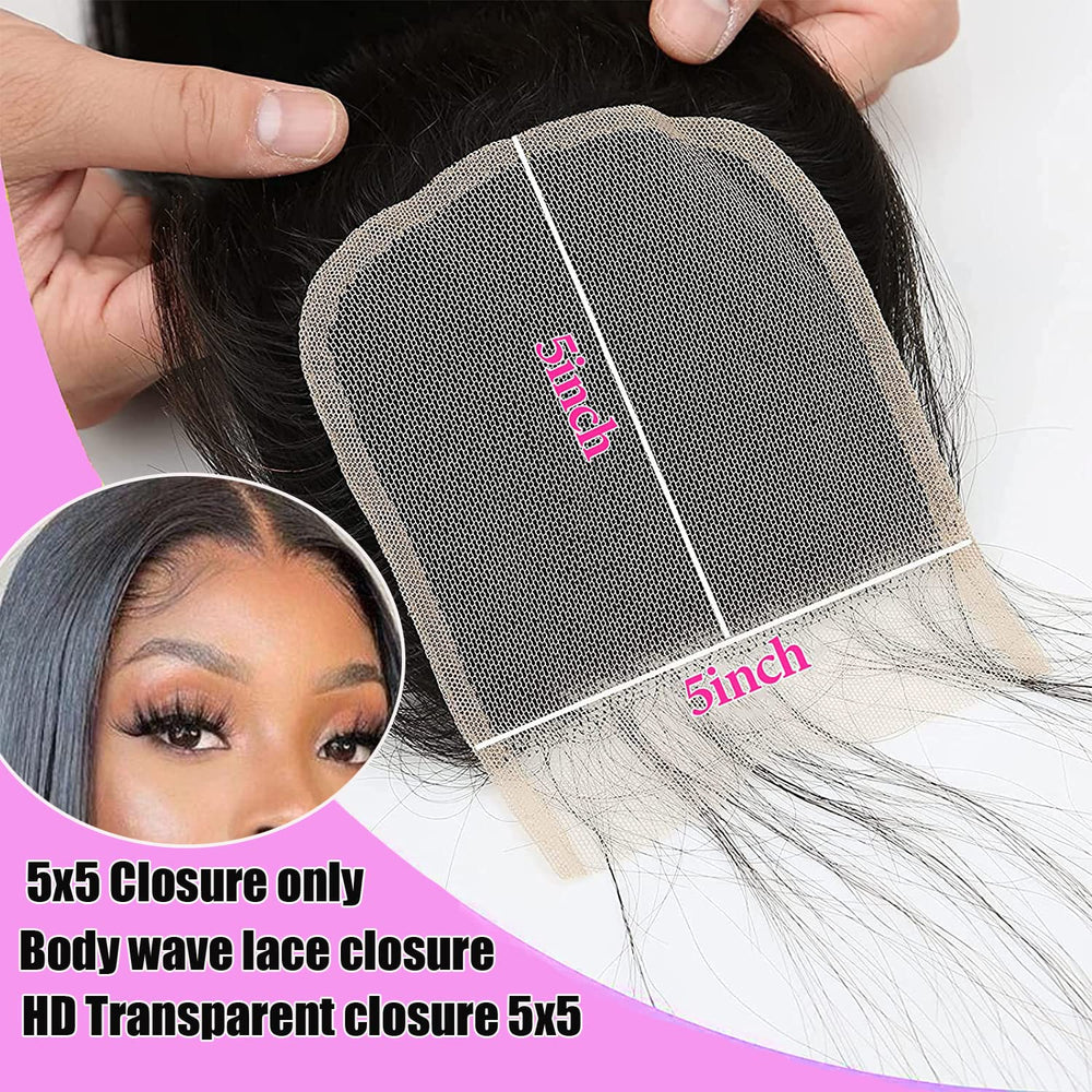 Liangya Hair HD body wave closure 150% density provides full, true-to-length fullness.