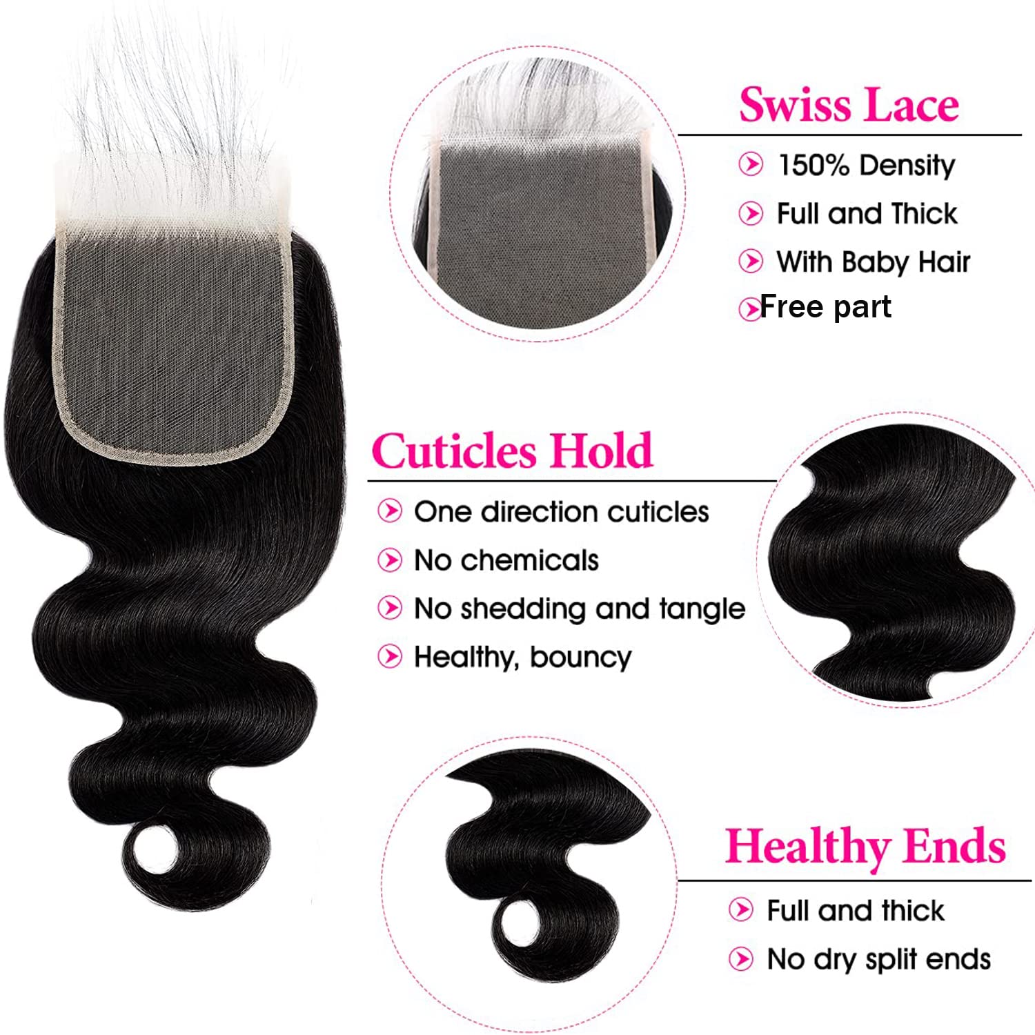 Liangya Hair HD body wave closure natural black color swatch demonstrates versatile dye-friendly shade.