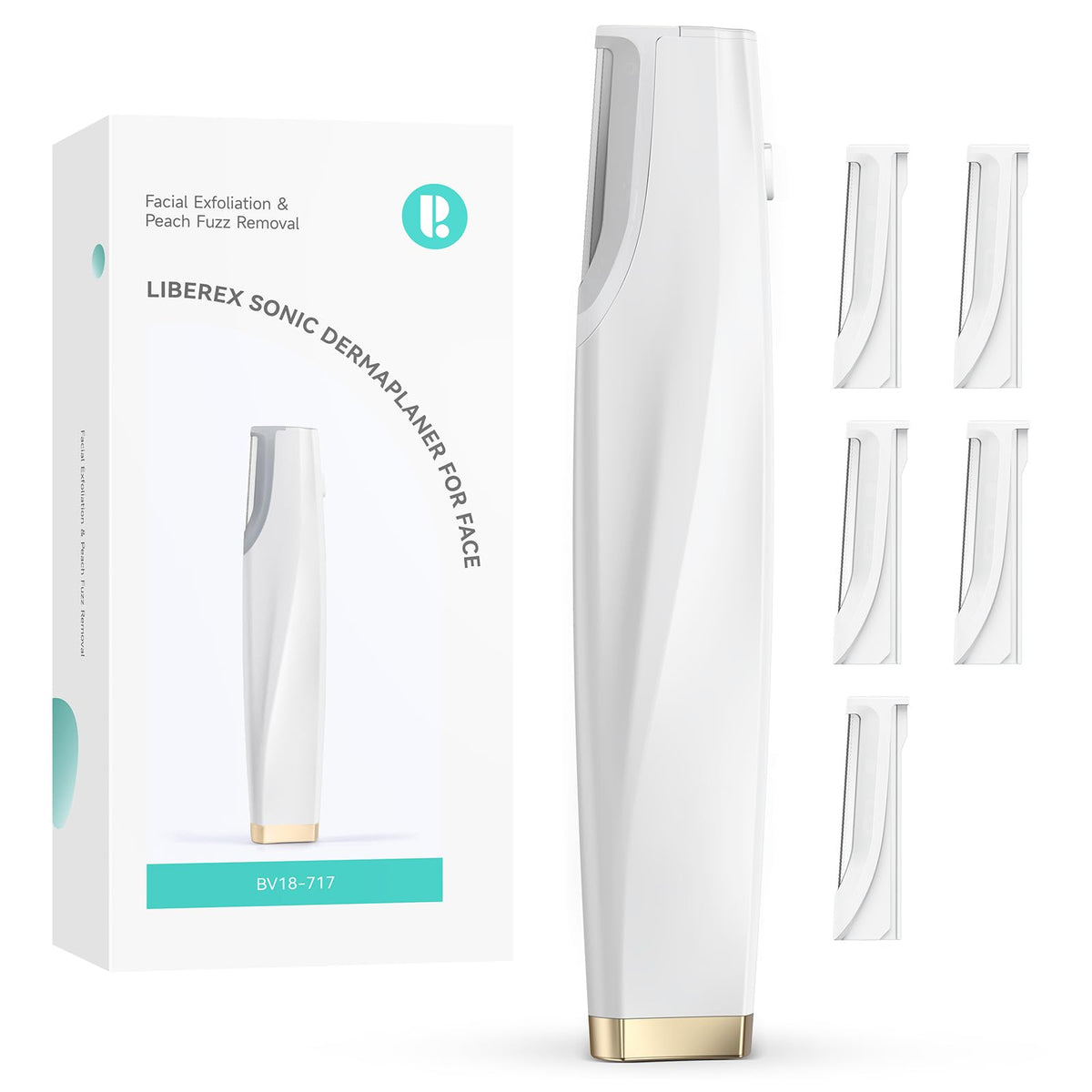 Liberex Sonic Dermaplaning Tool face close-up for professional-grade exfoliation