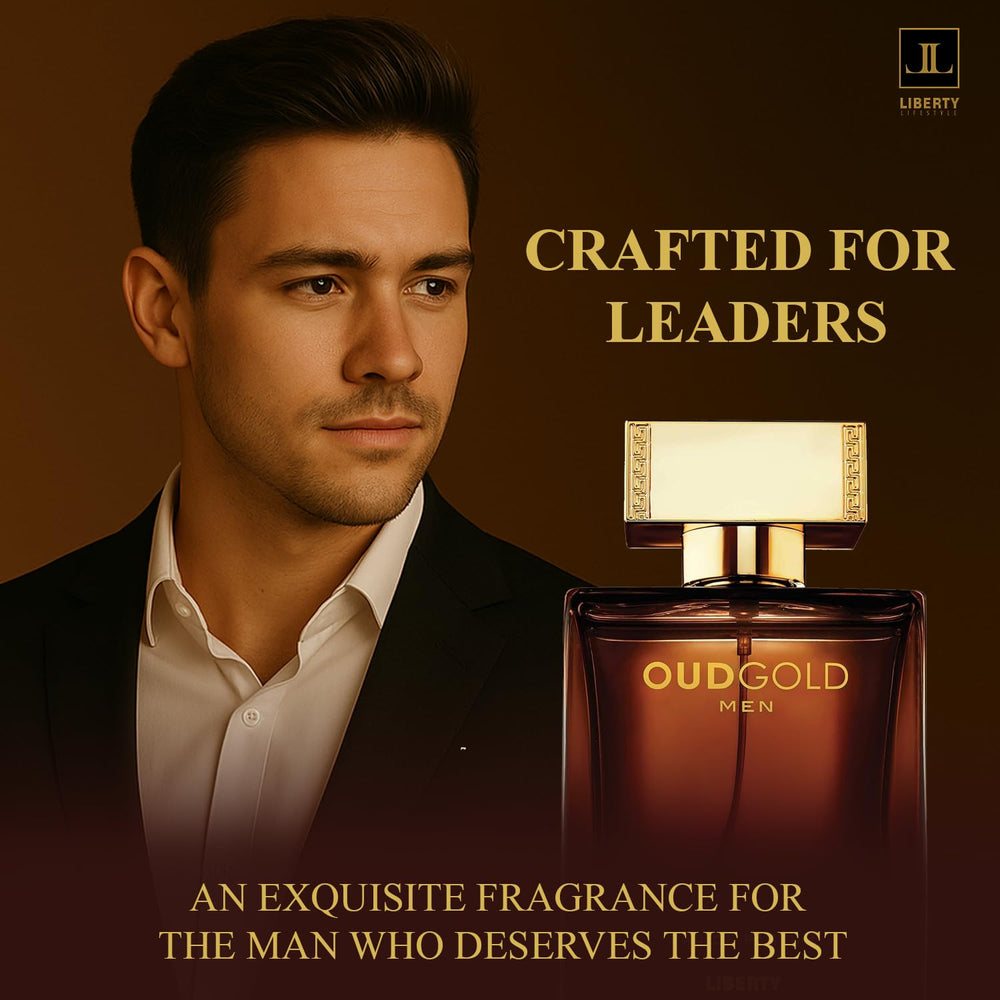 Liberty Oud base-notes highlight oud and vanilla for lasting depth.