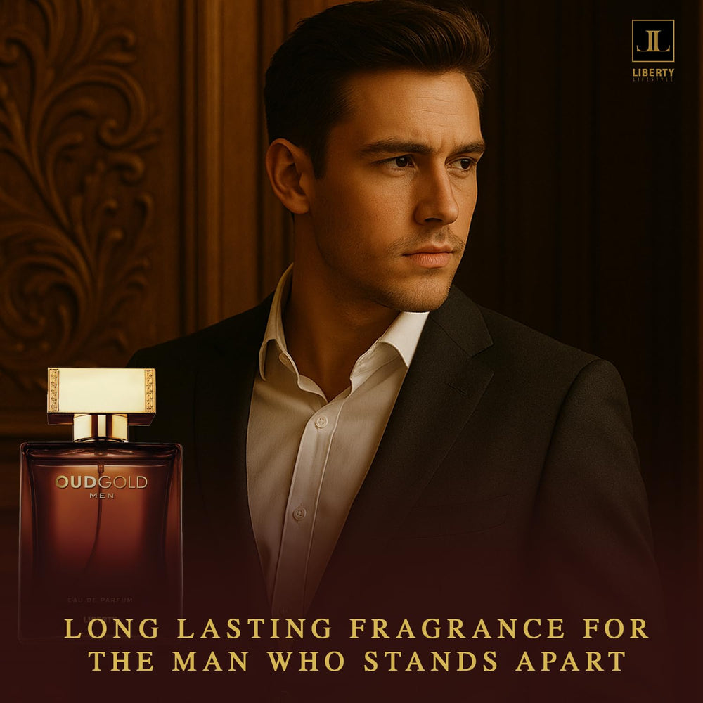 Liberty Oud luxury-foil-finish image conveys upscale gifting appeal.