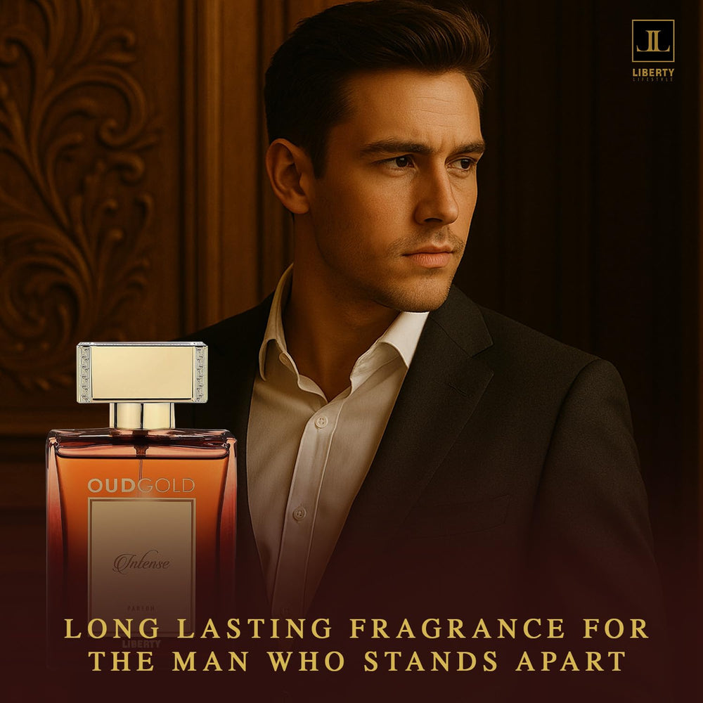 Liberty OudGold Intense outer-packaging communicates prestige and collectability.