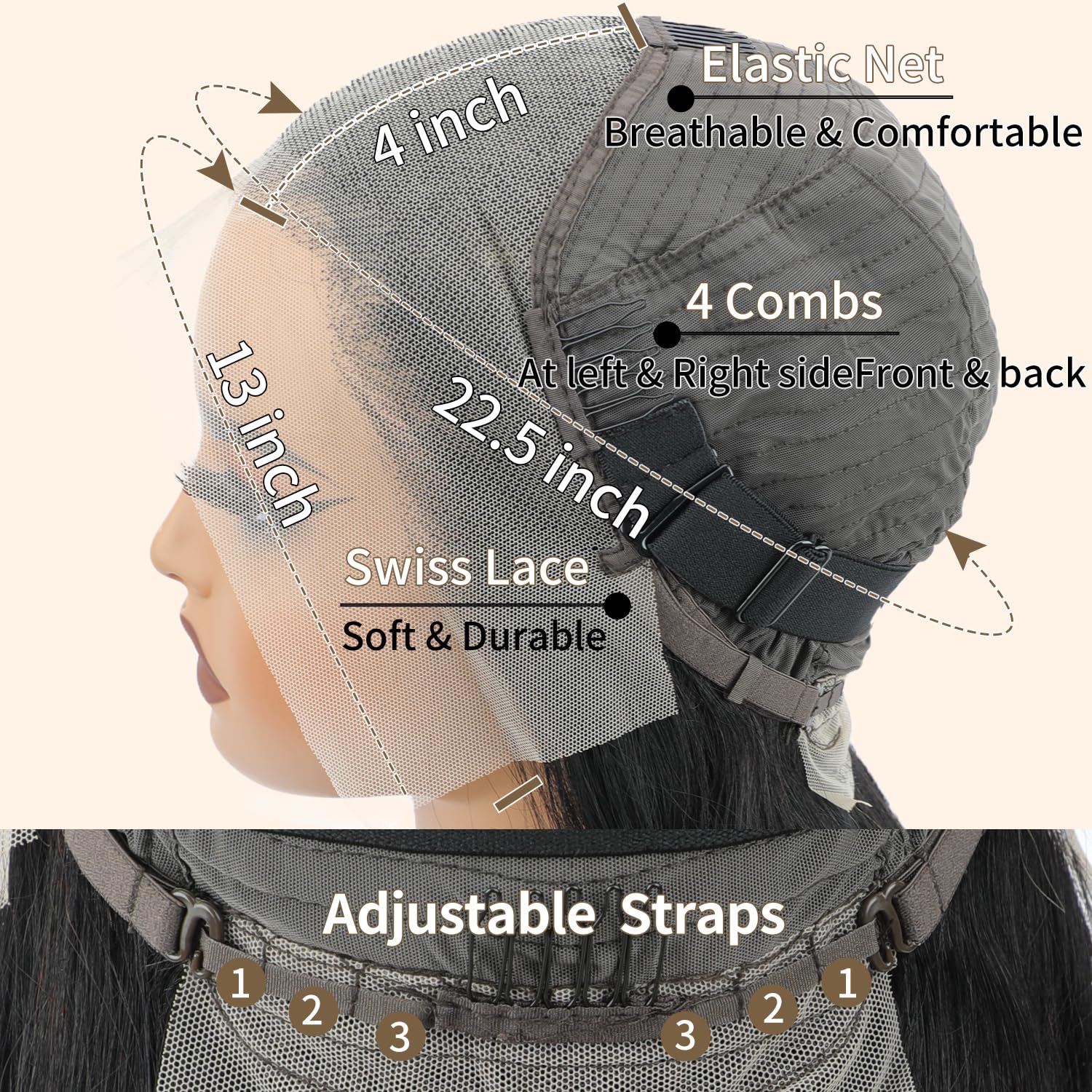 LICHANG glueless cap with adjustable straps for secure, comfortable fit