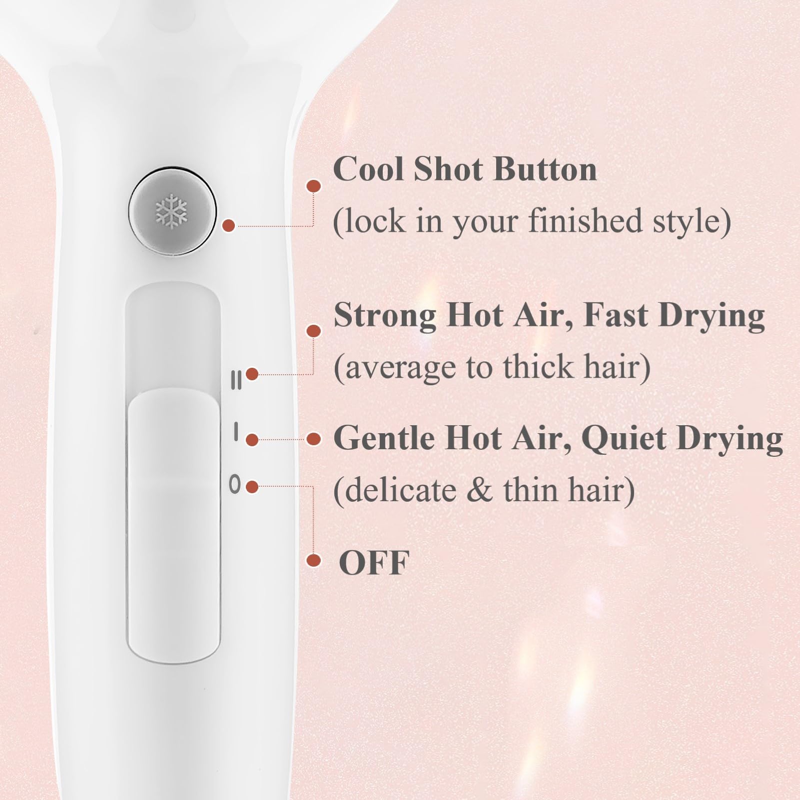 Licoseam Hair Dryer cool shot button demonstrated for locked-in styles.