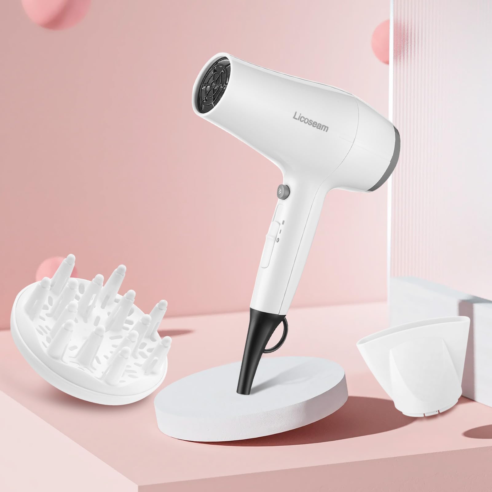 Licoseam Hair Dryer wall-hanging loop setup for convenient storage after use.