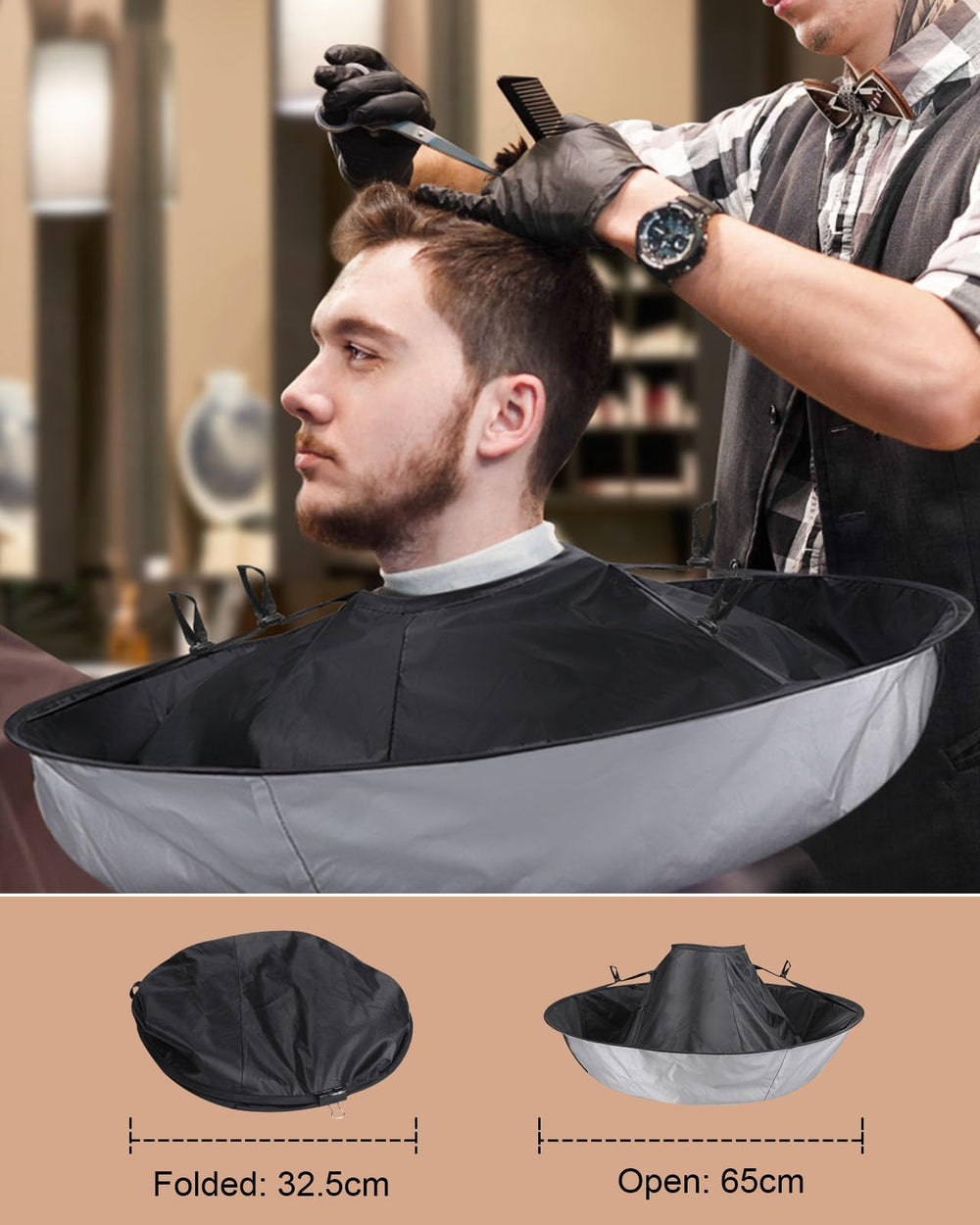 Capa Lictin con diseño reverso que captura pelos durante el corte.
