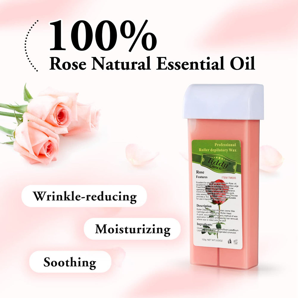 Liddy Dance Rose Roll-On Wax Refill label close-up for quick restock labeling.