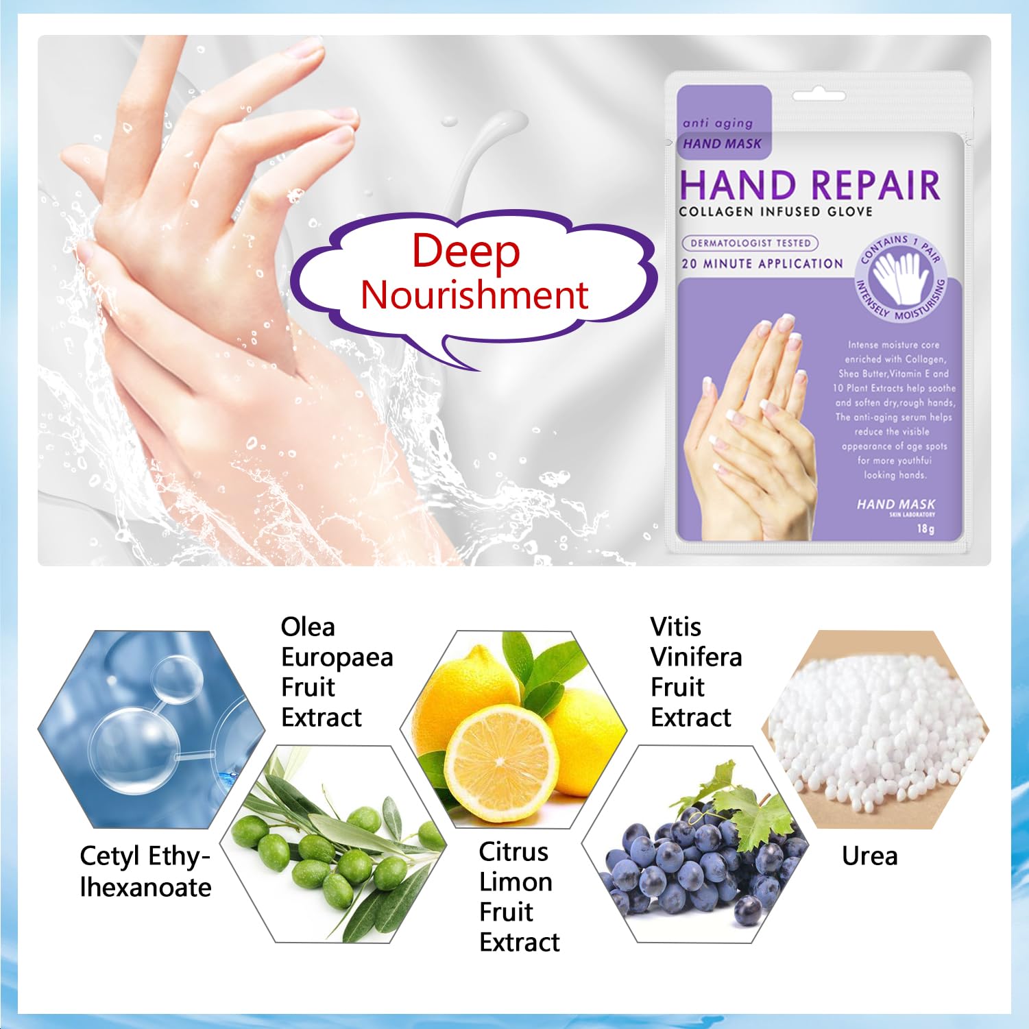 Liefiet natural ingredients hand mask, soothing hydration from plant extracts.