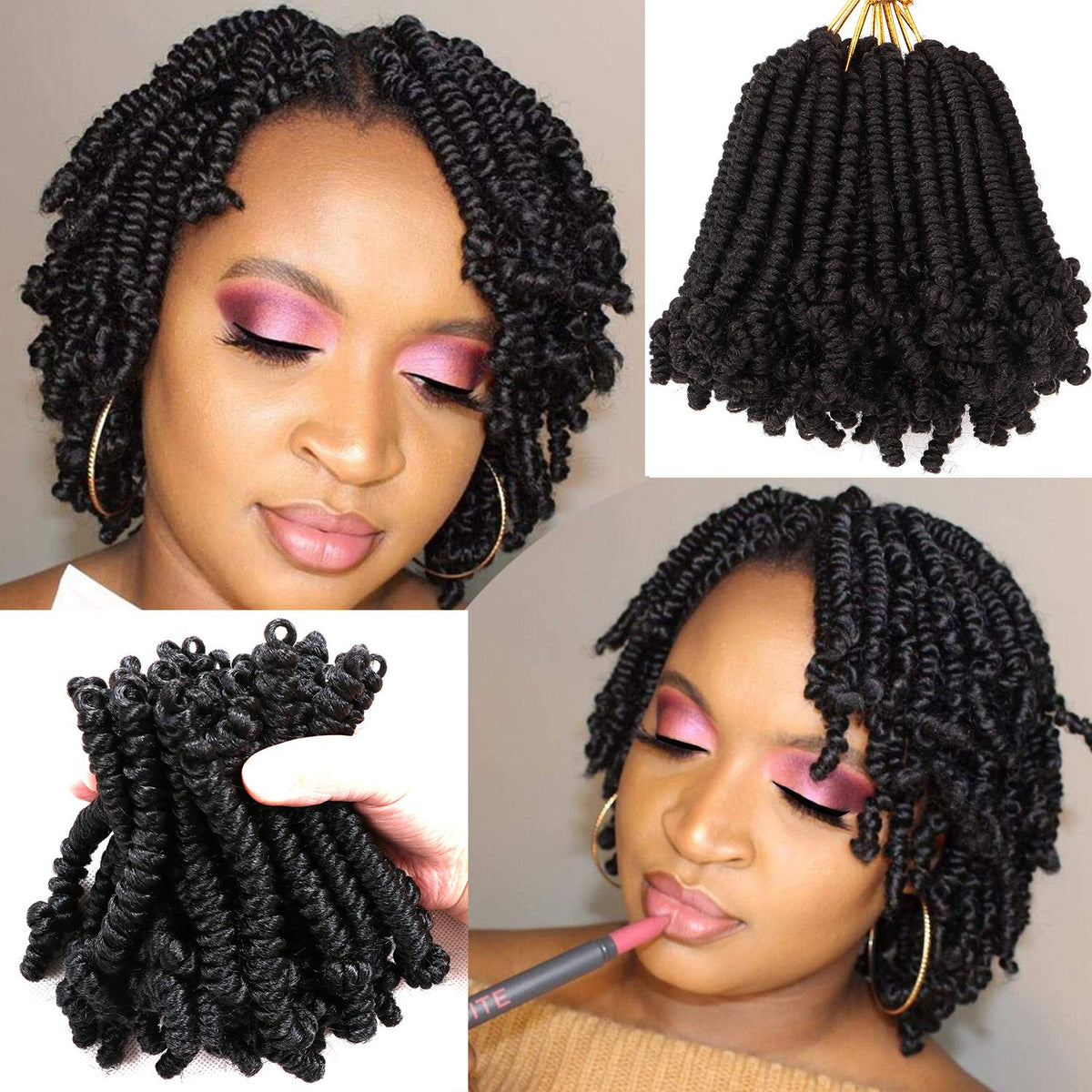 Lifabeauty 8-pack short bob spring twist close-up shows lightweight prelooped texture for easy install.