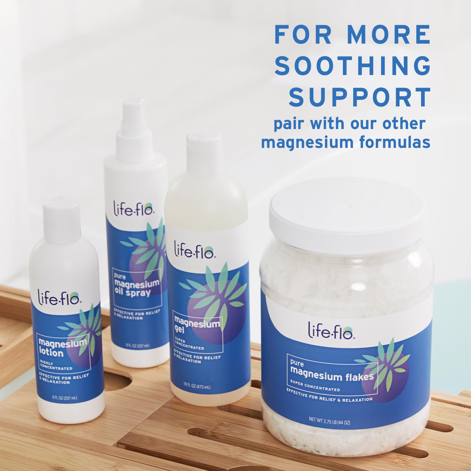 LIFE-FLO Magnesium Body Wash packaging conveys GMP-certified, cruelty-free assurance