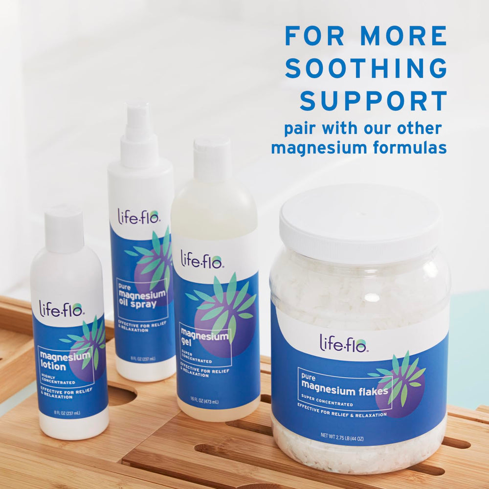 LIFE-FLO Magnesium Body Wash packaging conveys GMP-certified, cruelty-free assurance
