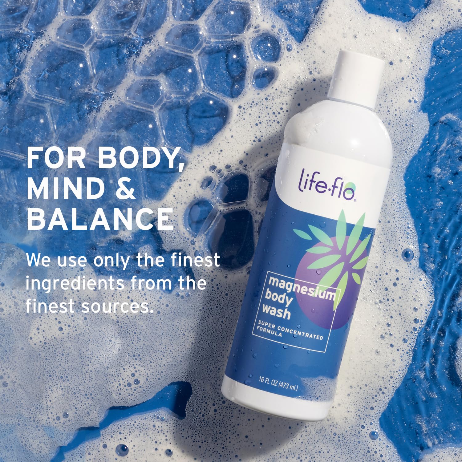 LIFE-FLO Magnesium Body Wash with rosemary and peppermint shows aromatic refreshment