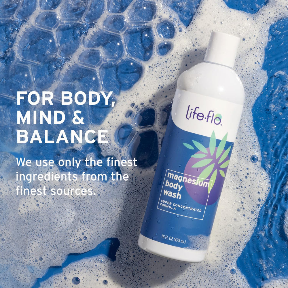 LIFE-FLO Magnesium Body Wash with rosemary and peppermint shows aromatic refreshment