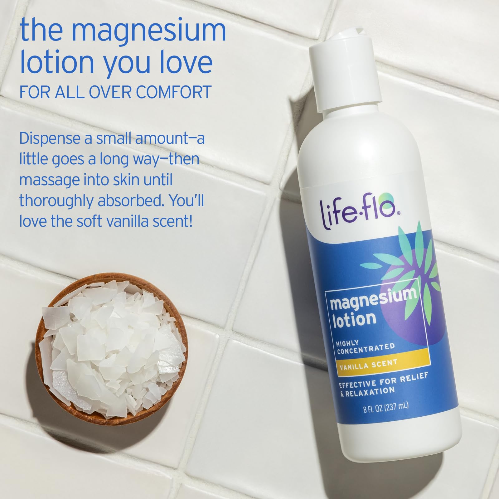 Life-Flo Magnesium Lotion ingredients shea butter and coconut oil for skin nourishment.