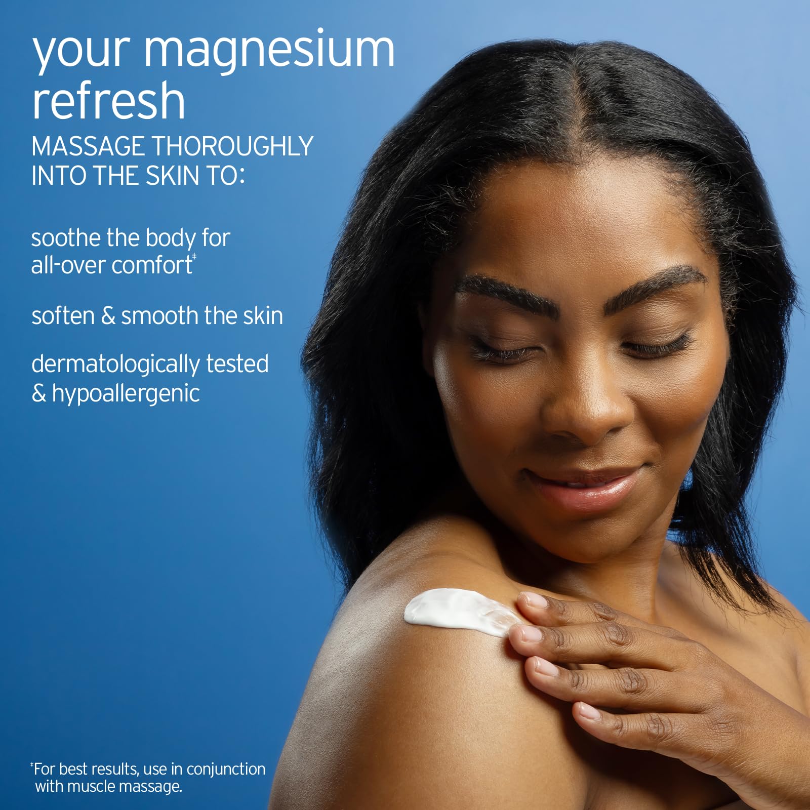Life-Flo Magnesium Lotion unscented on skin demonstrates fragrance-free soothing care.