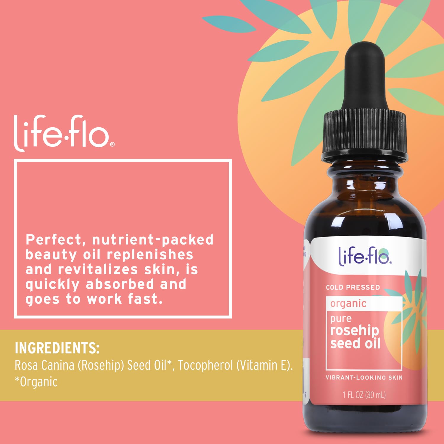 Life-Flo Rosehip Seed Oil face application demonstrates evening glow and smooth skin